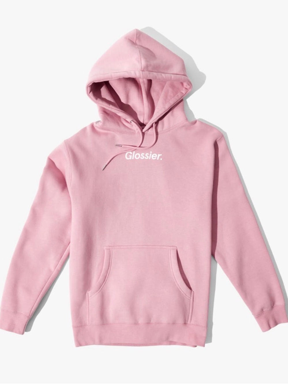 Glossier Pink Pullover Hoodie with White Tag Detail